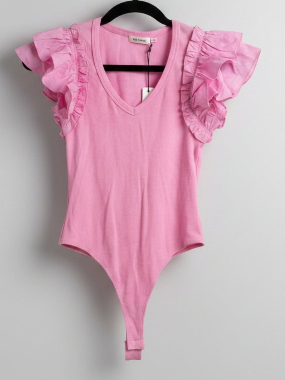 Day & Moon Pink Ruffle Sleeve Bodysuit NWT Size S | Flutter Sleeve Knit Bodysuit